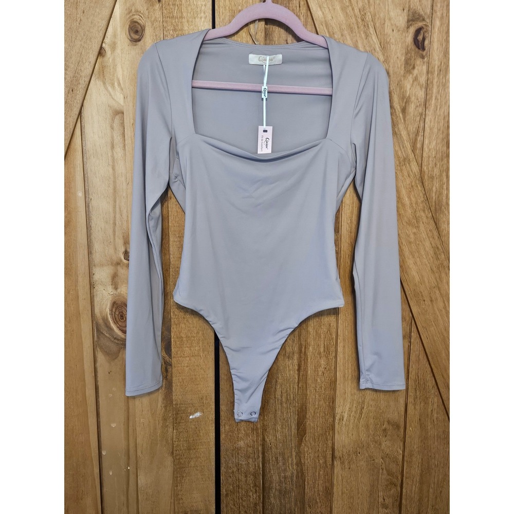 Qinsen Sculpting Bodysuit L Taupe Long Sleeve Square Neck Shape 754
